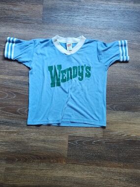Vintage Soffe Light Blue Wendy's Logo Tee with White Trim Sz Youth M MADE IN USA
